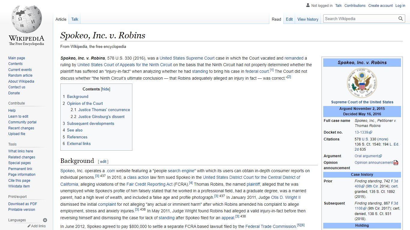 Spokeo, Inc. v. Robins - Wikipedia